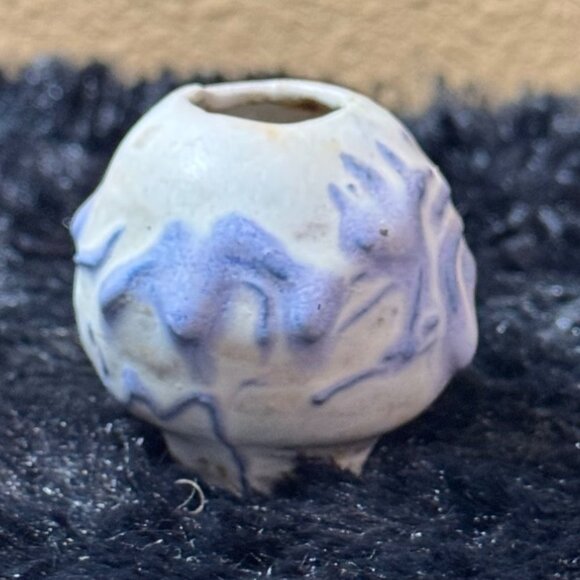 Small Primitive Handcrafted Ceramic Vase With Blue Abstract Design - Picture 2 of 7